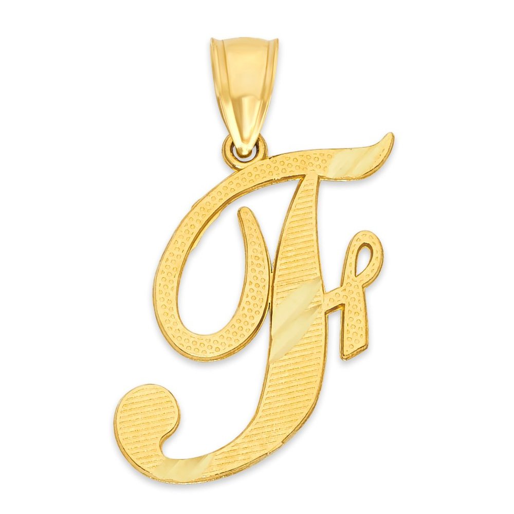 10k Real Solid Gold F Initial Pendant